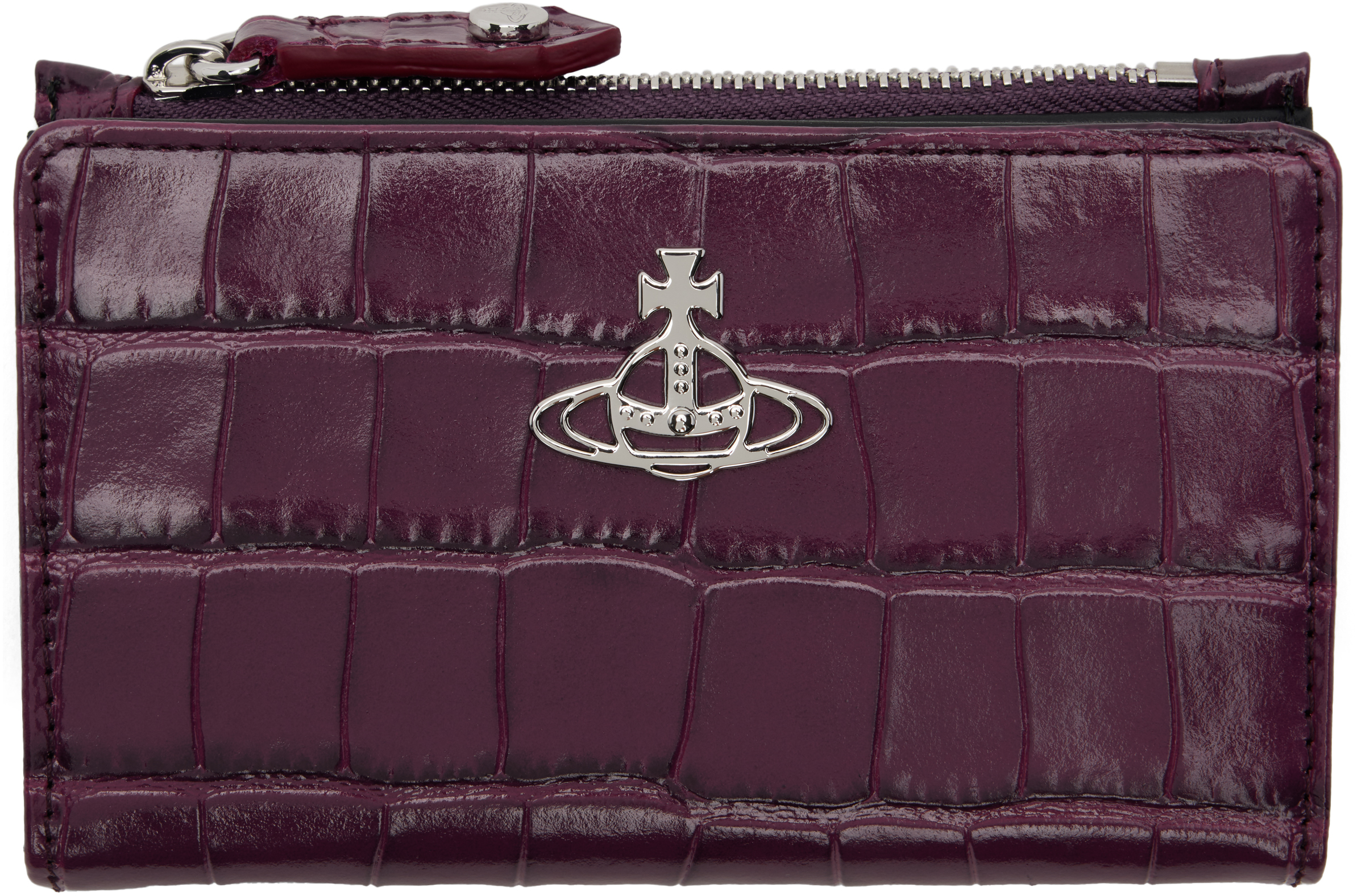 Purple Crocodile Slim Flap Card Holder