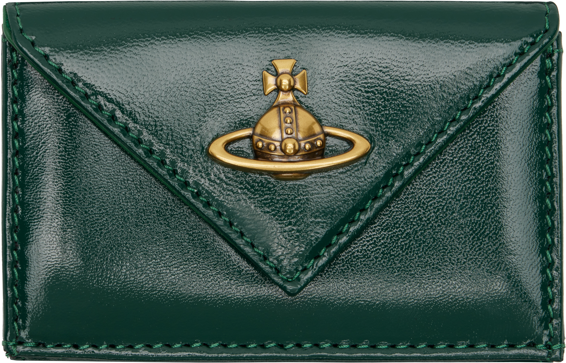 Shop Vivienne Westwood Green 3d Orb Envelope Billfold Wallet In Aw24-m404