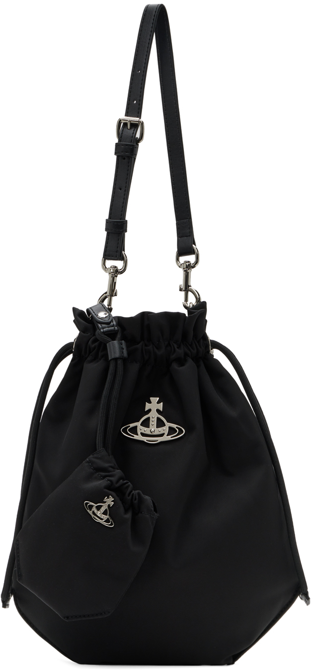 Shop Vivienne Westwood ブラック ドローストリング メッセンジャーバッグ In N401 Black