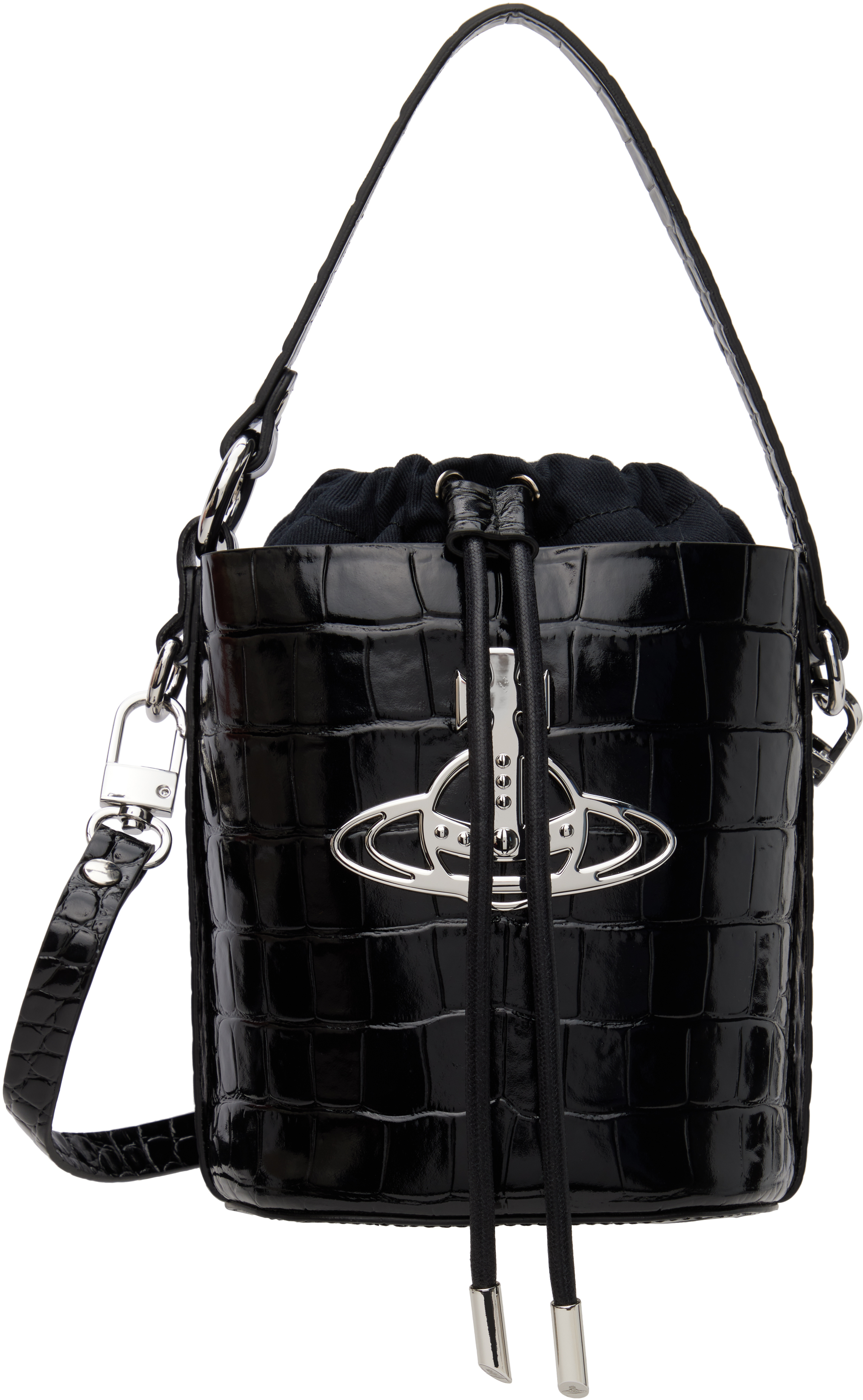 Black Daisy Drawstring Bucket Bag