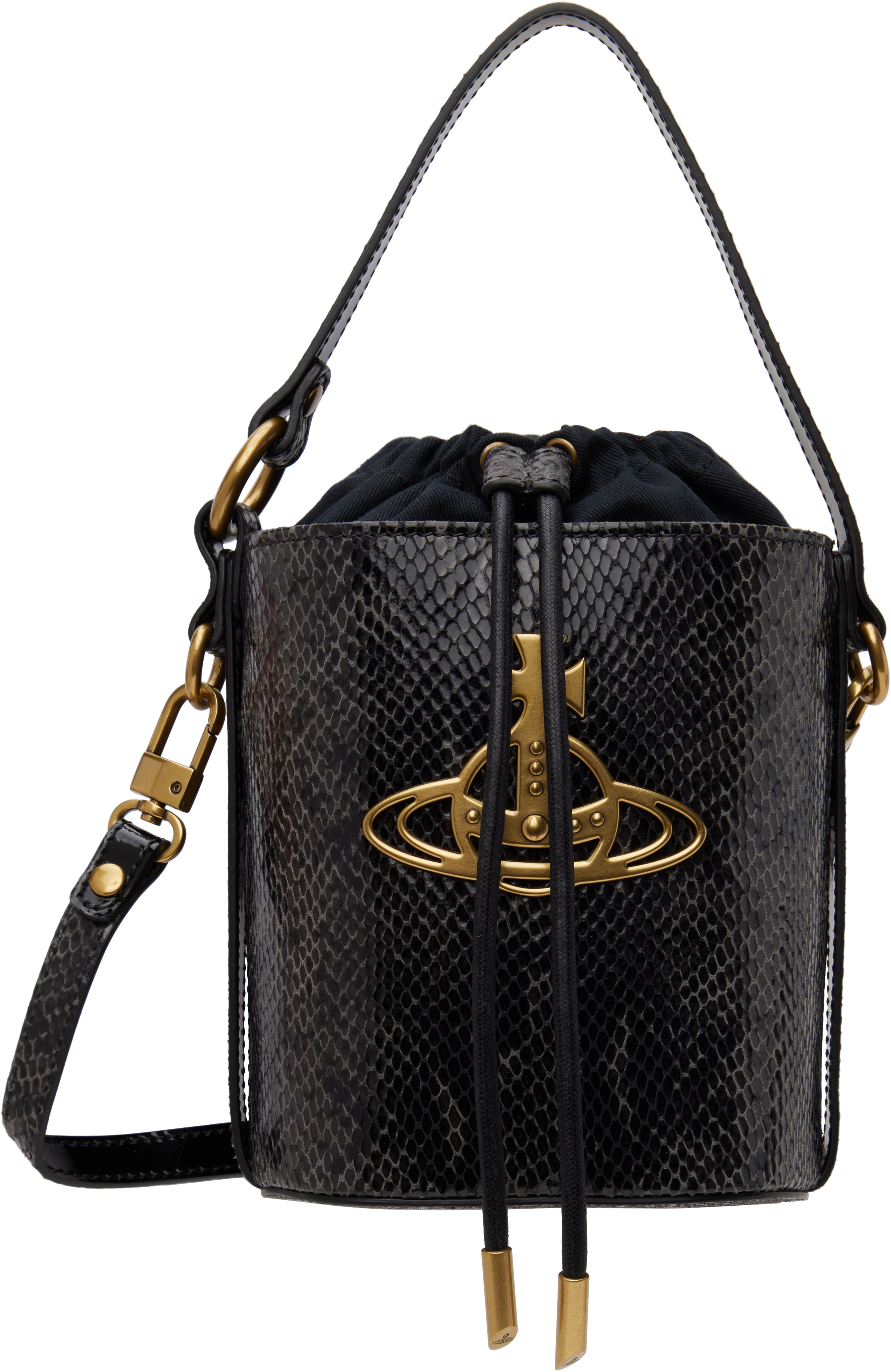 Shop Vivienne Westwood Black Daisy Drawstring Bucket Bag In Aw24-n203