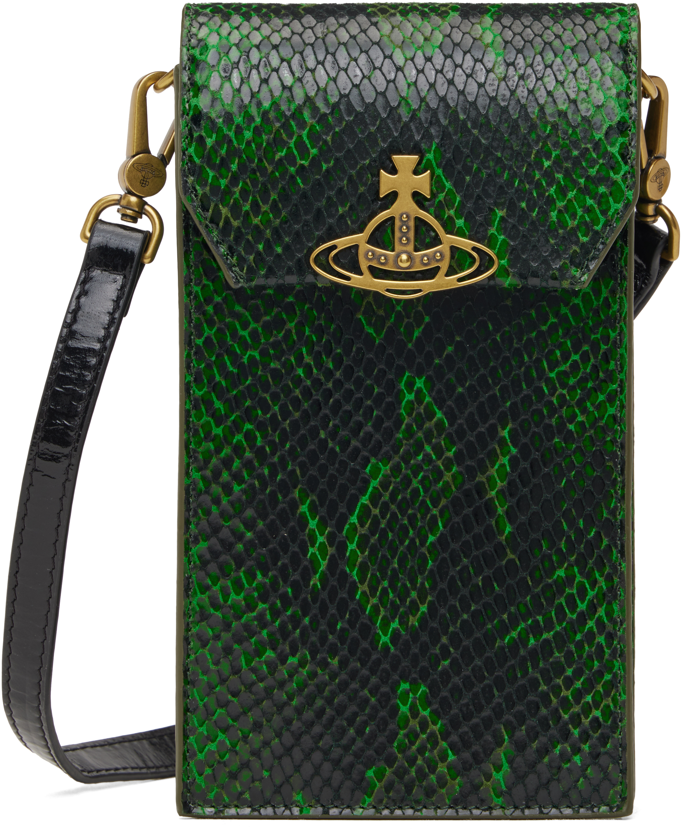 Shop Vivienne Westwood Black & Green Phone Pouch In Aw24-m201