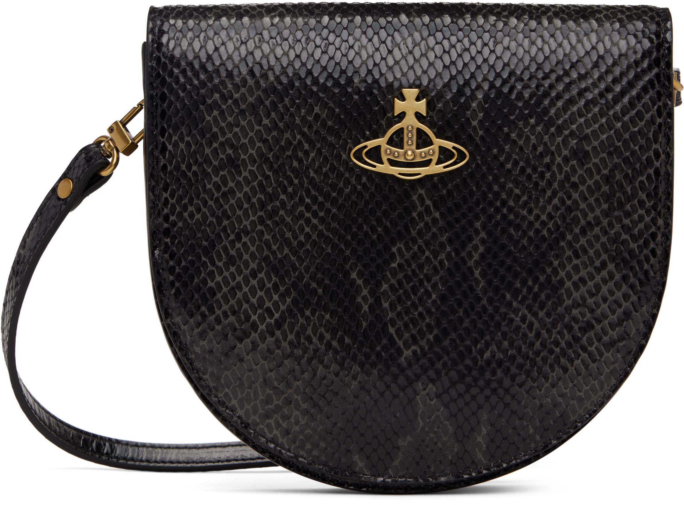 ＜Vivienne Westwood＞Saddle クロスボディバッグ ブラック Black Saddle Crossbody Bag by Vivienne Westwood on Sale