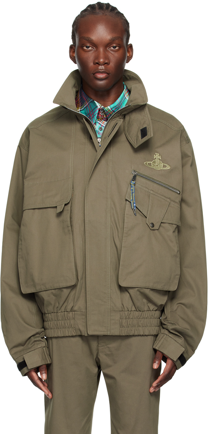 Shop Vivienne Westwood Khaki Memphis Bomber Jacket In Aw24-khaki