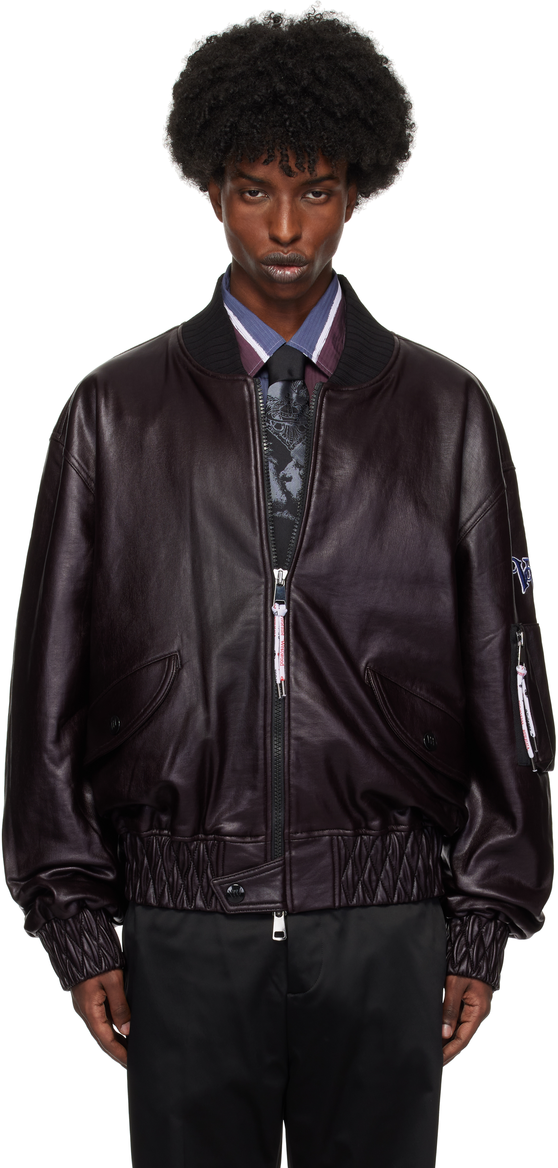 Shop Vivienne Westwood Black Bernardo Faux-leather Bomber Jacket In Aw24-n402