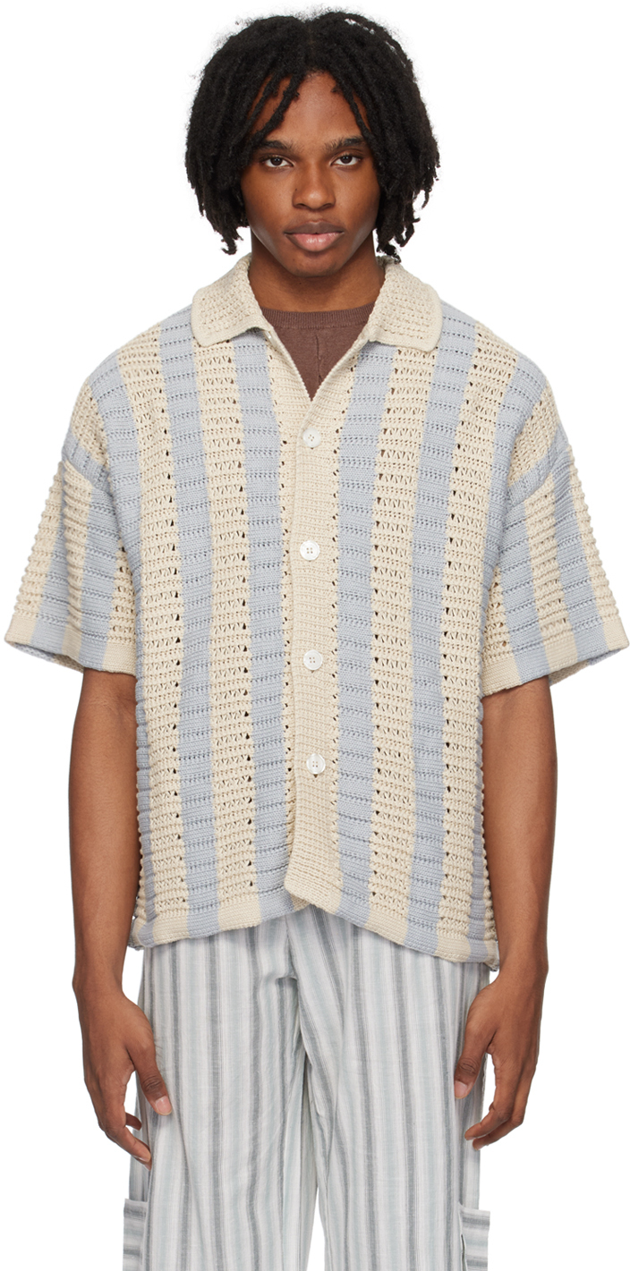 Shop Orlebar Brown Blue & Beige Thomas Shirt In L. Sky Pool/wht Sand