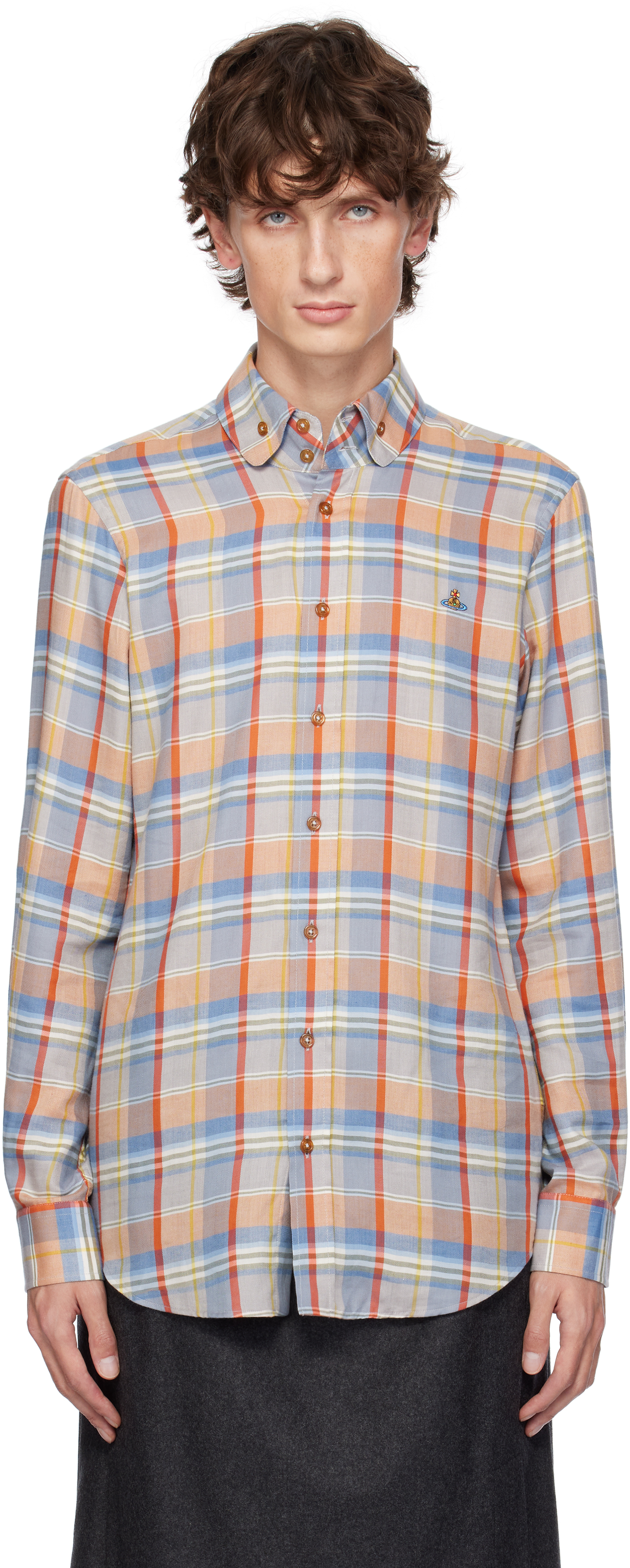 VIVIENNE WESTWOOD BLUE & ORANGE TWO BUTTON KRALL SHIRT 