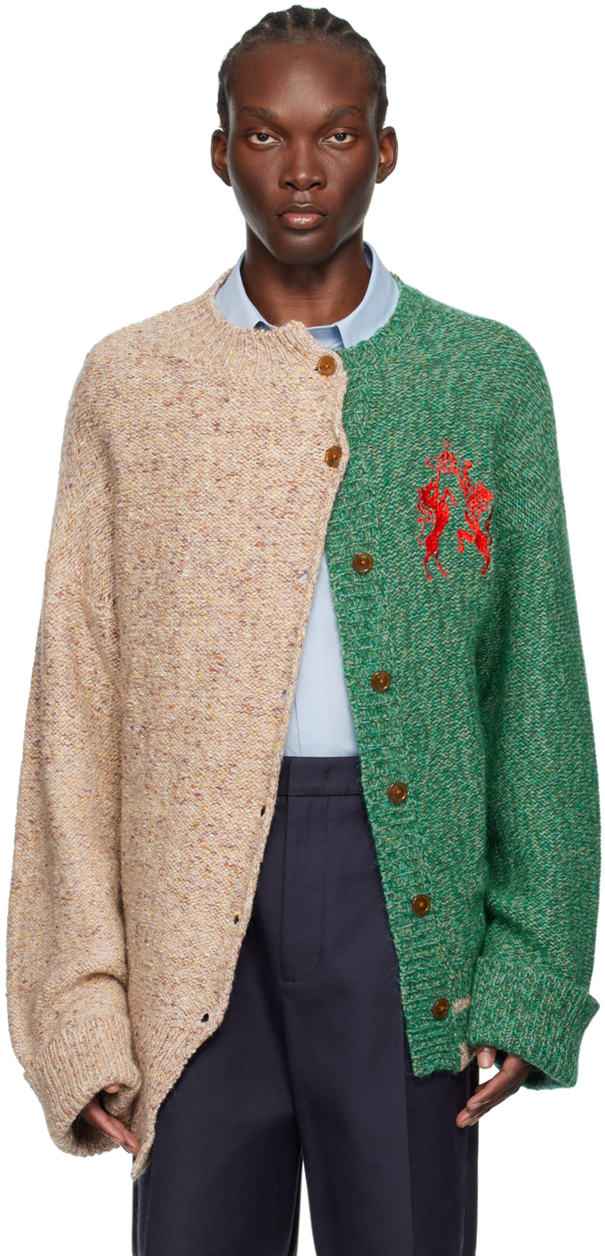 Beige & Green Half & Half Cardigan