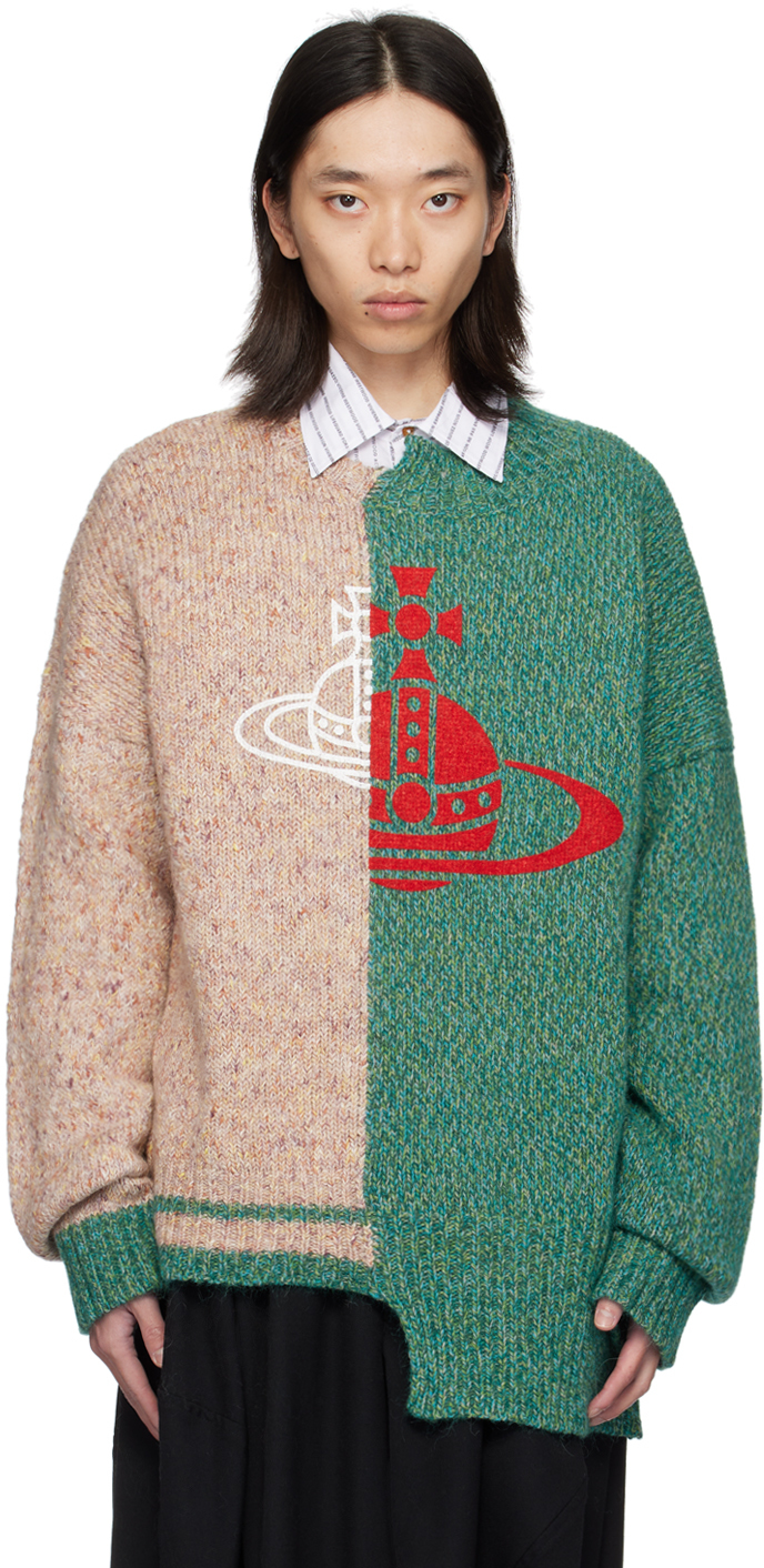 Beige & Green Half & Half Sweater