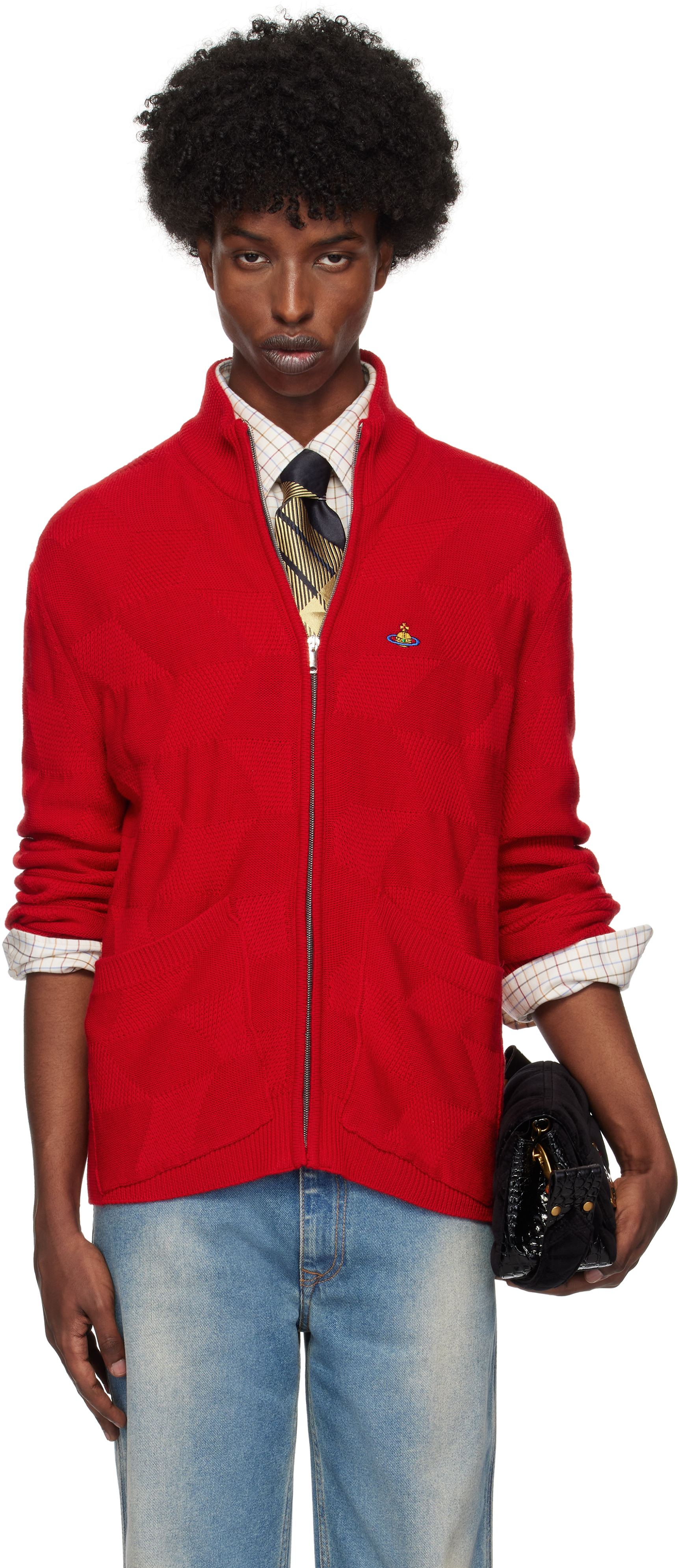 Shop Vivienne Westwood Red Fisherman Zip-up Sweater In Aw24-h401