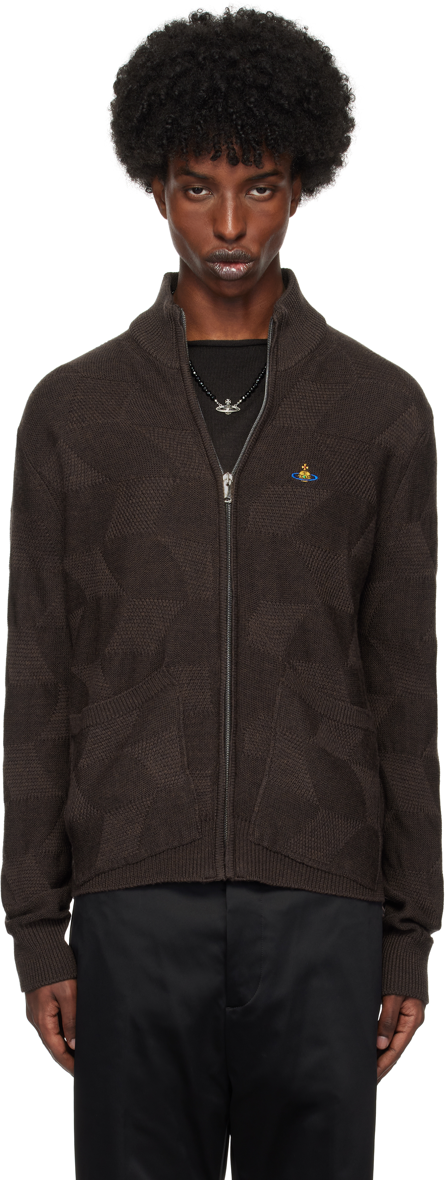 Shop Vivienne Westwood Brown Fisherman Zip-up Sweater In Aw24-d401