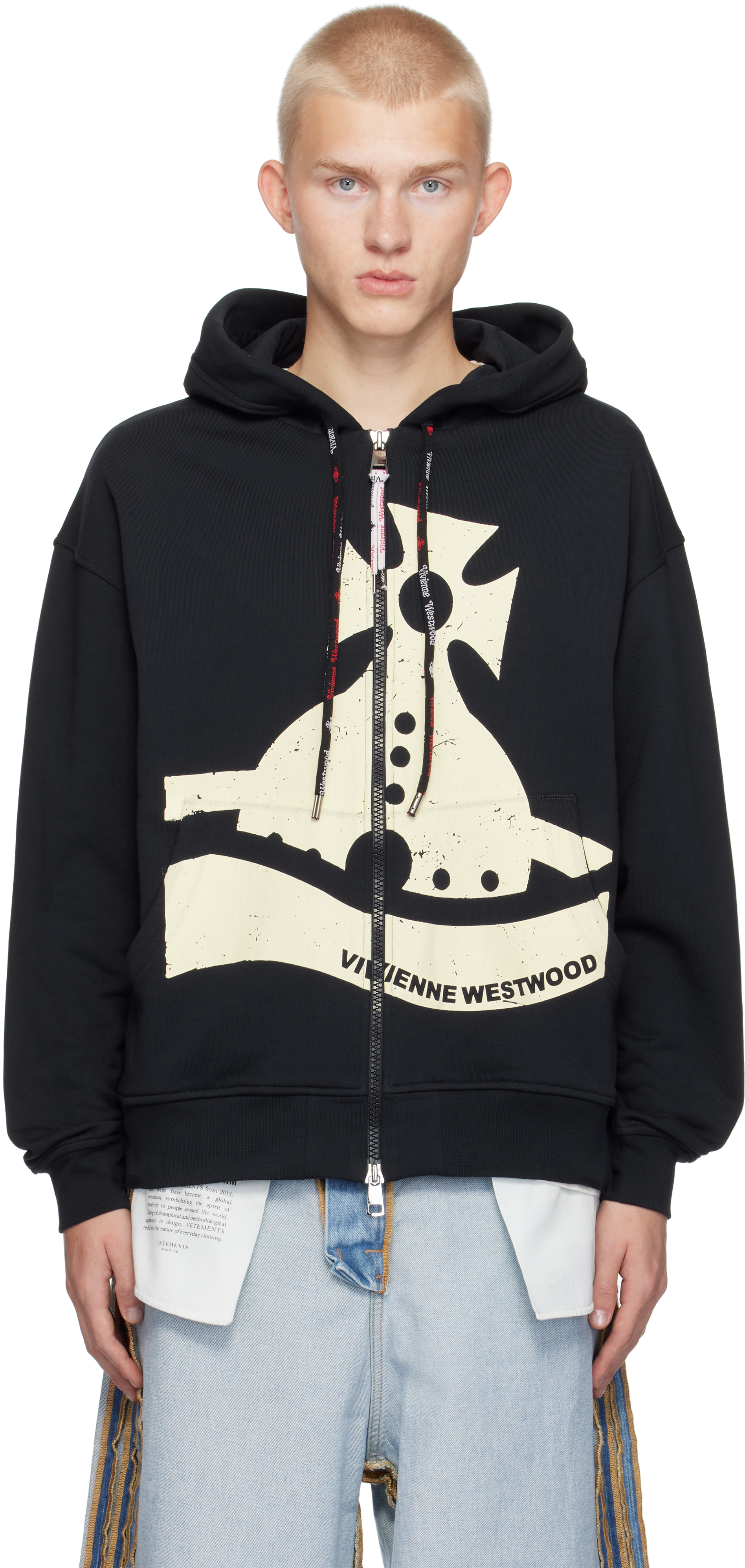 Shop Vivienne Westwood Navy Sunken Orb Zip Hoodie In Aw24-k410