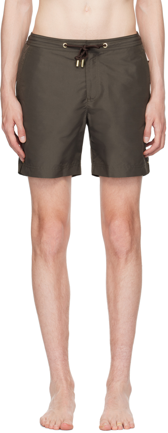 Shop Orlebar Brown Taupe Bulldog Swim Shorts In Smoked Tea