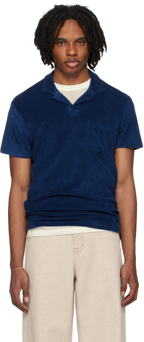 Shop Orlebar Brown Navy Open Placket Polo In Blue Wash