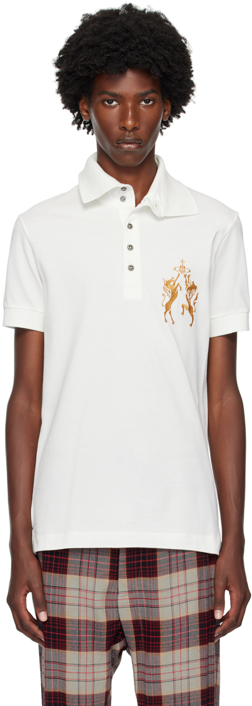 Shop Vivienne Westwood White Unicorn & Lion Polo In Aw24-white