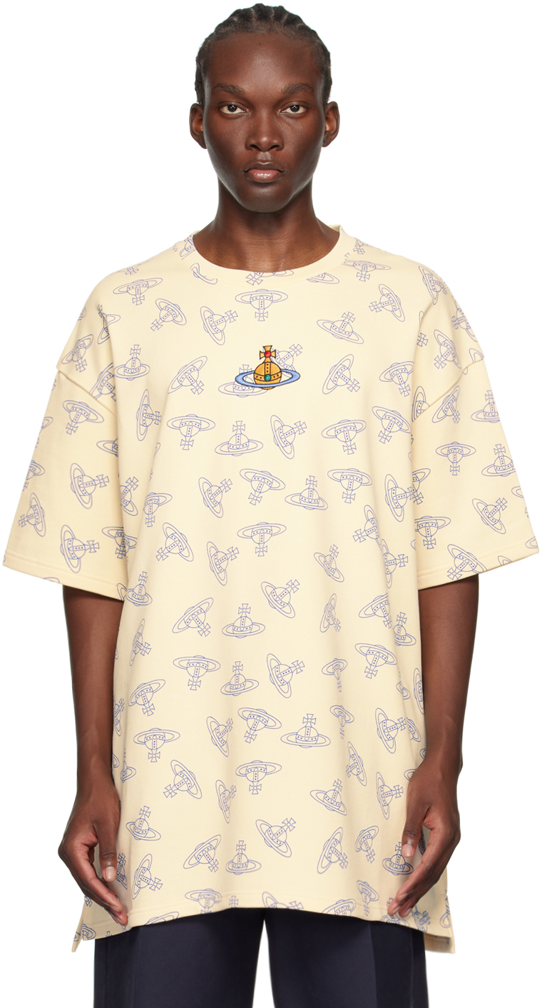 Shop Vivienne Westwood Off-white Oversized T-shirt In Aw24-white/blue