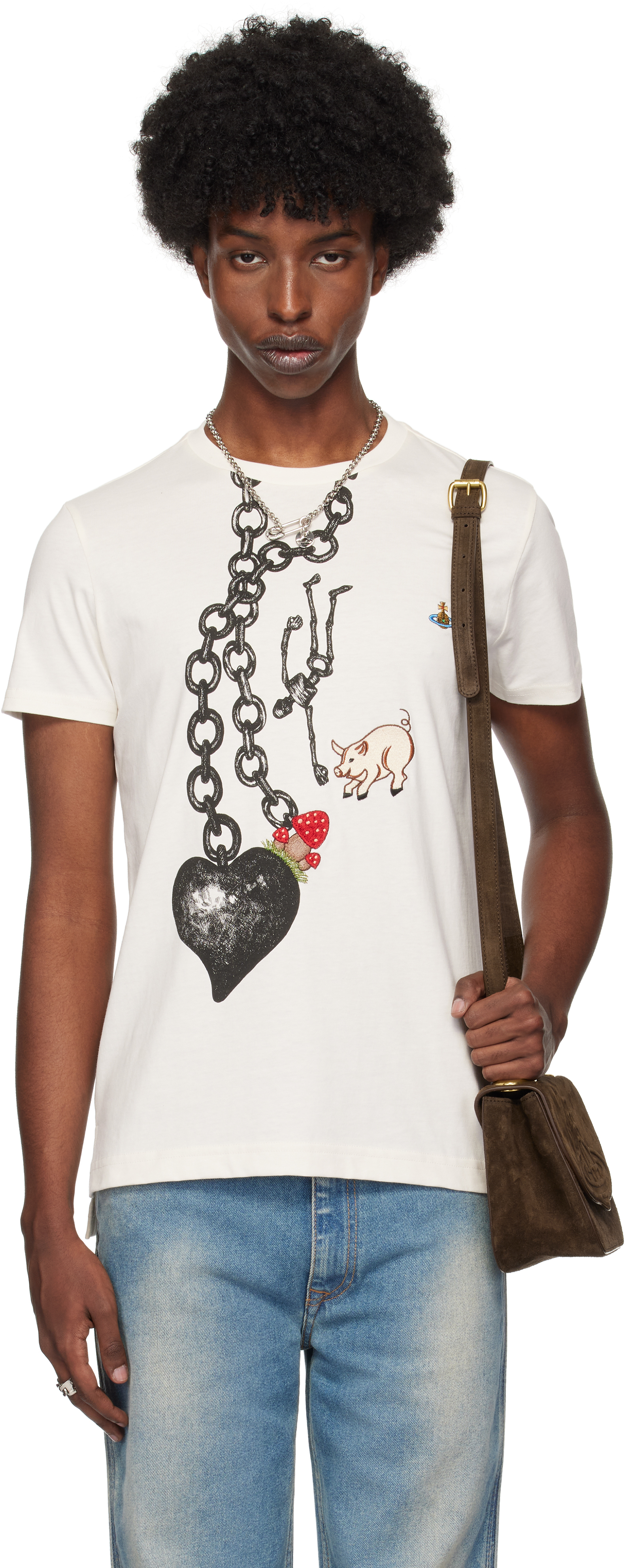 VIVIENNE WESTWOOD WHITE HEART CHAIN PERU T-SHIRT 