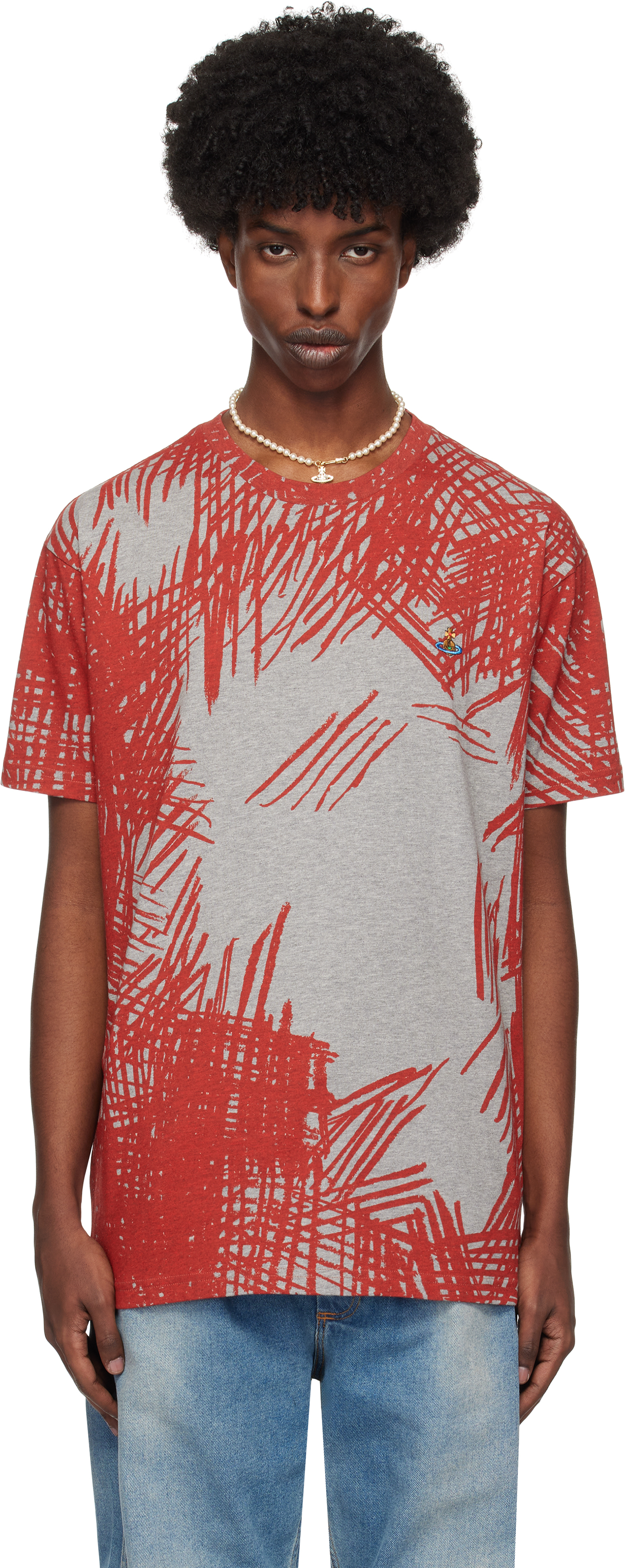 【Vivienne Westwood】スクラッチTシャツ Vivienne Westwoodのグレー&レッド Scratch Classic Tシャツが