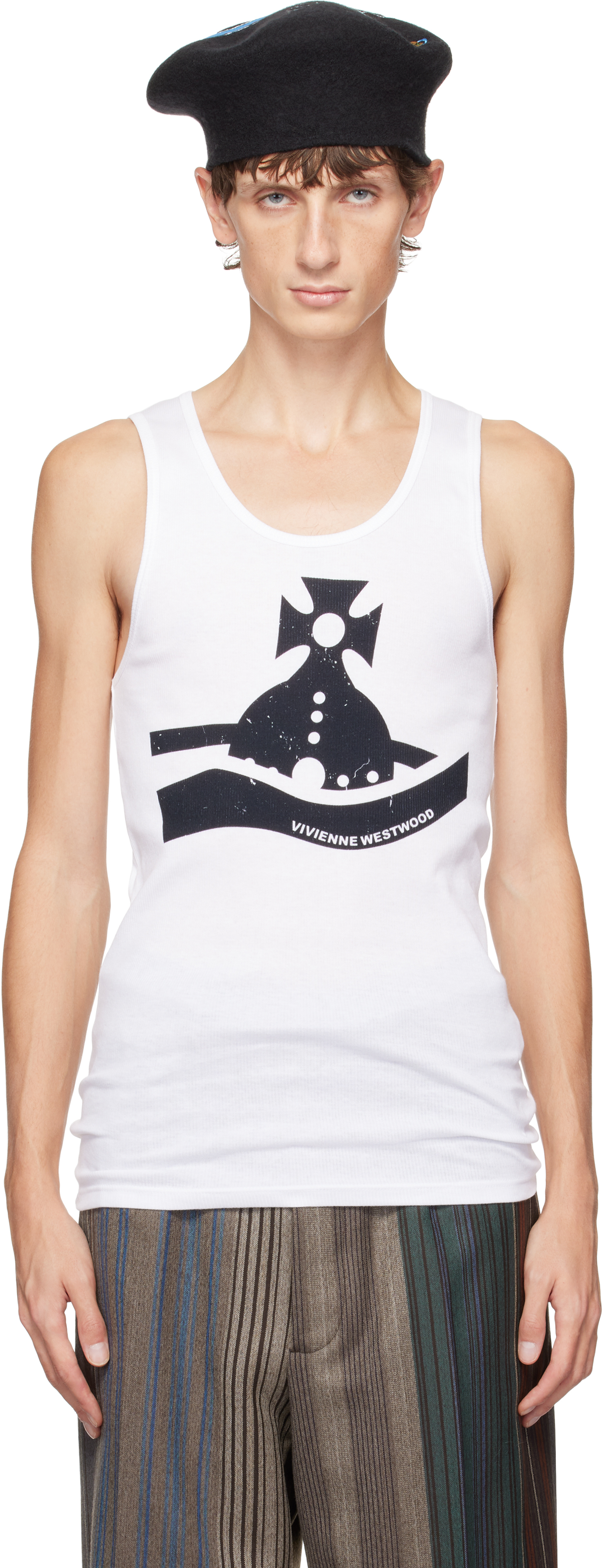 Shop Vivienne Westwood White Sunken Orb Tank Top In Aw24-a405