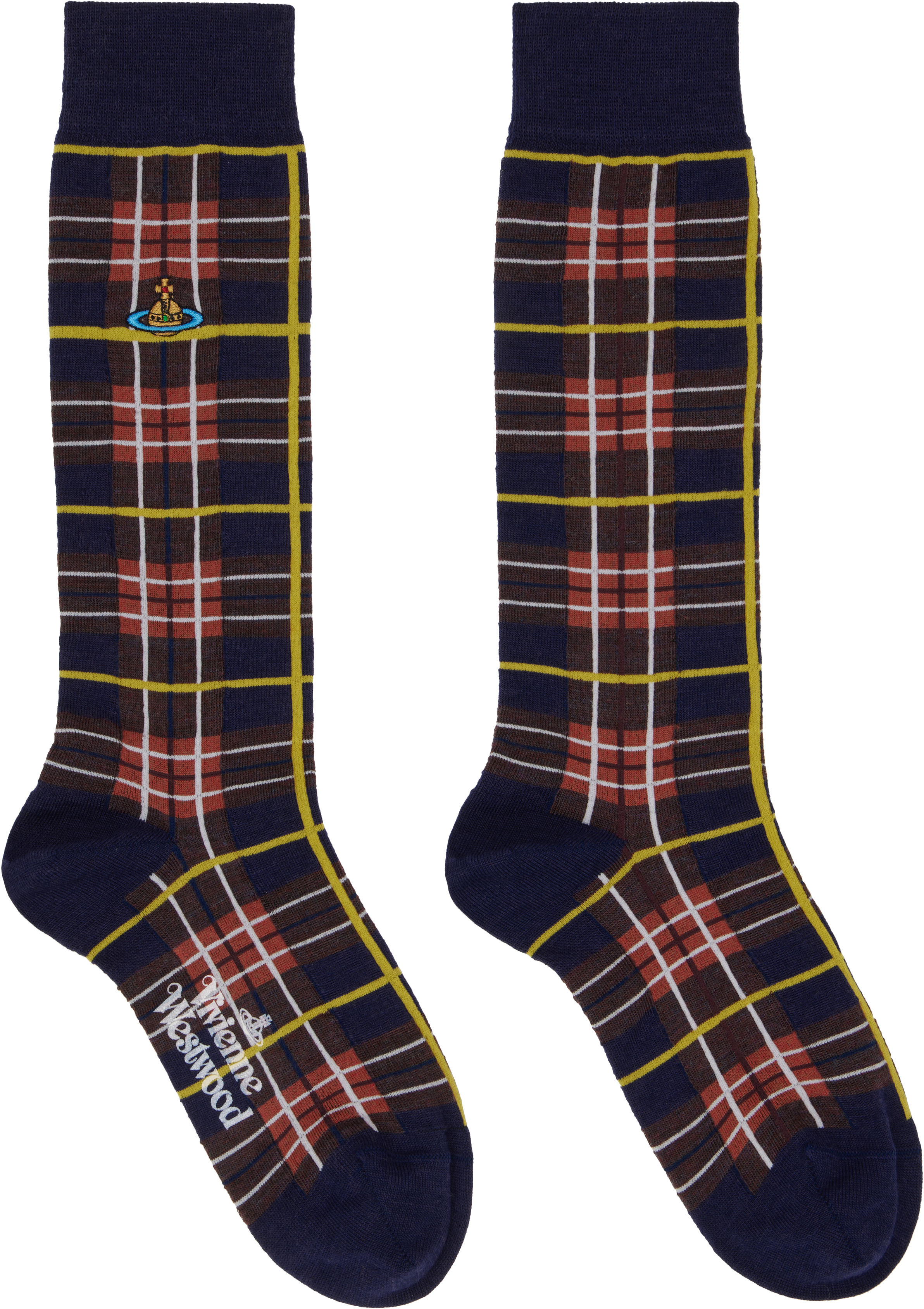 Shop Vivienne Westwood Navy Tartan Socks In Aw24-k410