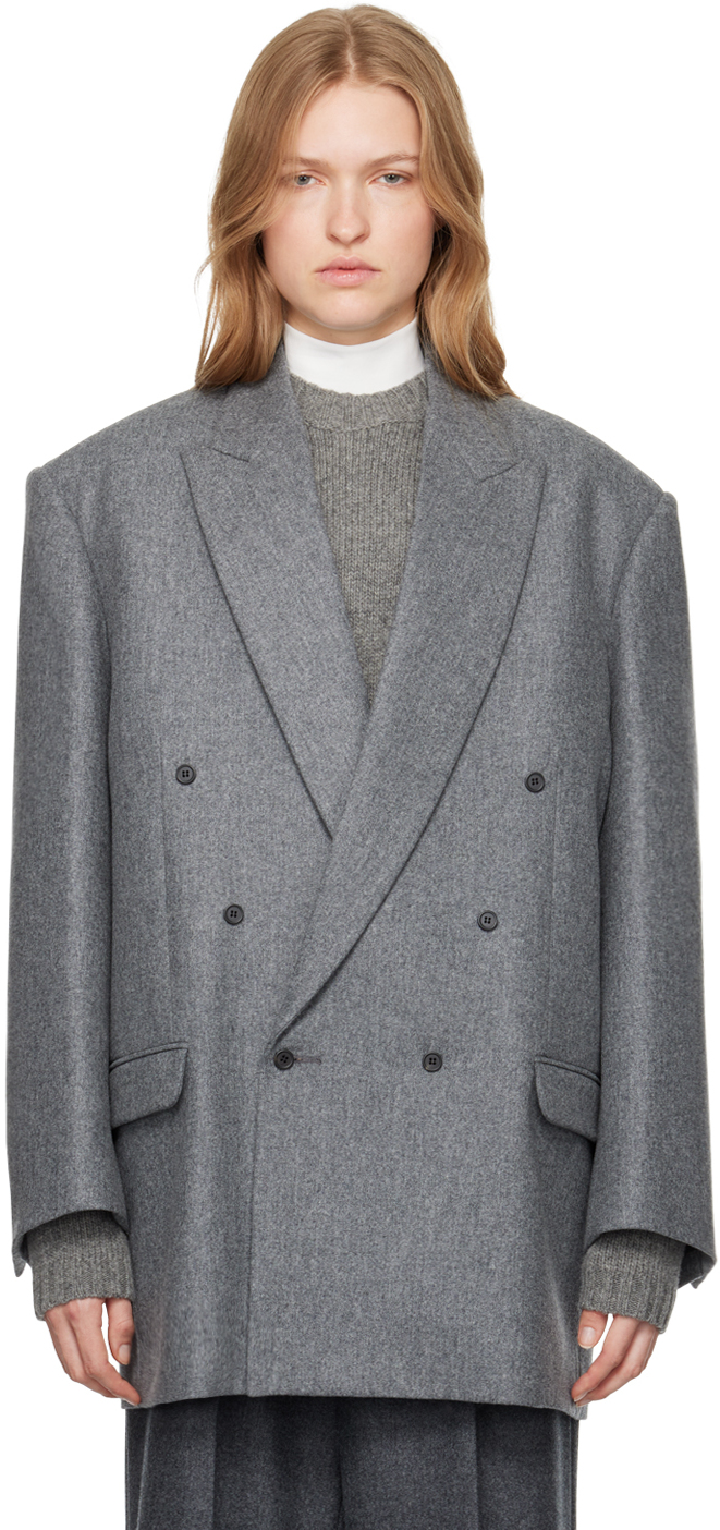 Gray Double-Breasted Blazer