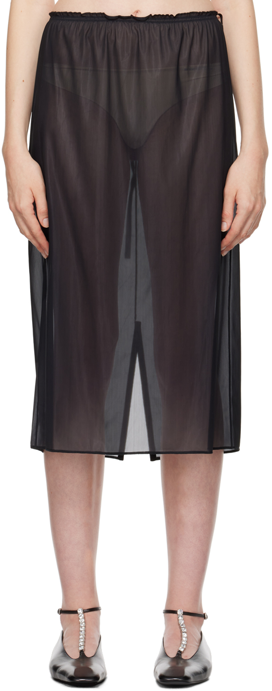 Shop Carven Black Sheer Midi Skirt In Deep Black