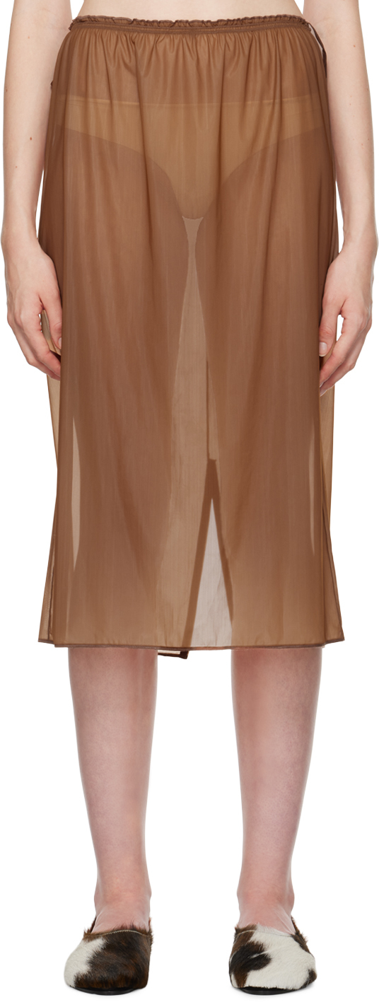 Shop Carven Brown Sheer Midi Skirt In Stocking