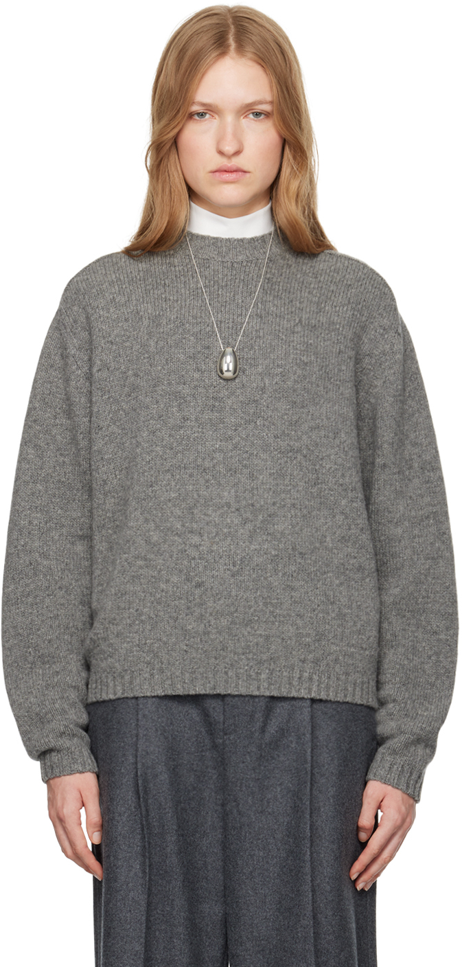 Shop Carven Gray Crewneck Sweater In Concrete