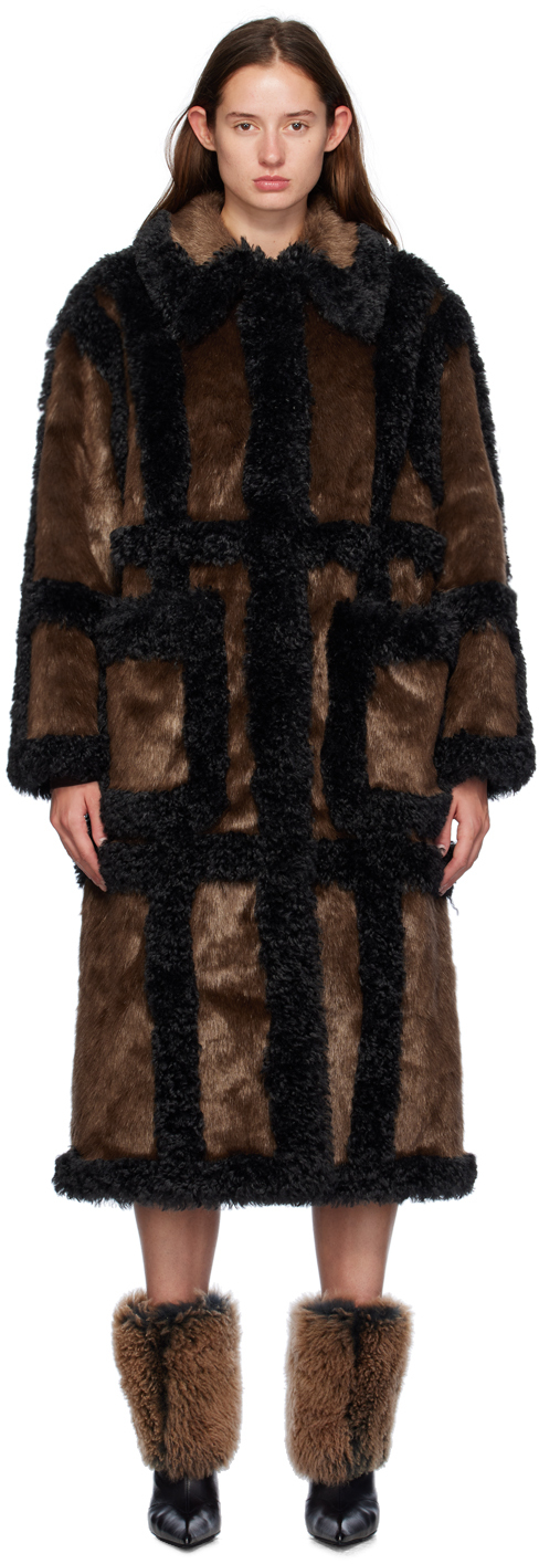 Shop Stand Studio Brown & Black Hayden Faux-fur Coat In 87101 Light Brown/bl