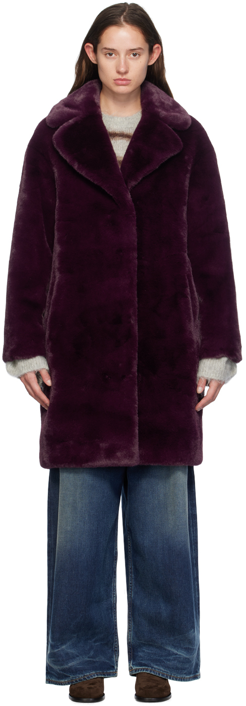 Shop Stand Studio Purple Camille Cocoon Faux-fur Coat In 29860 Dark Plum