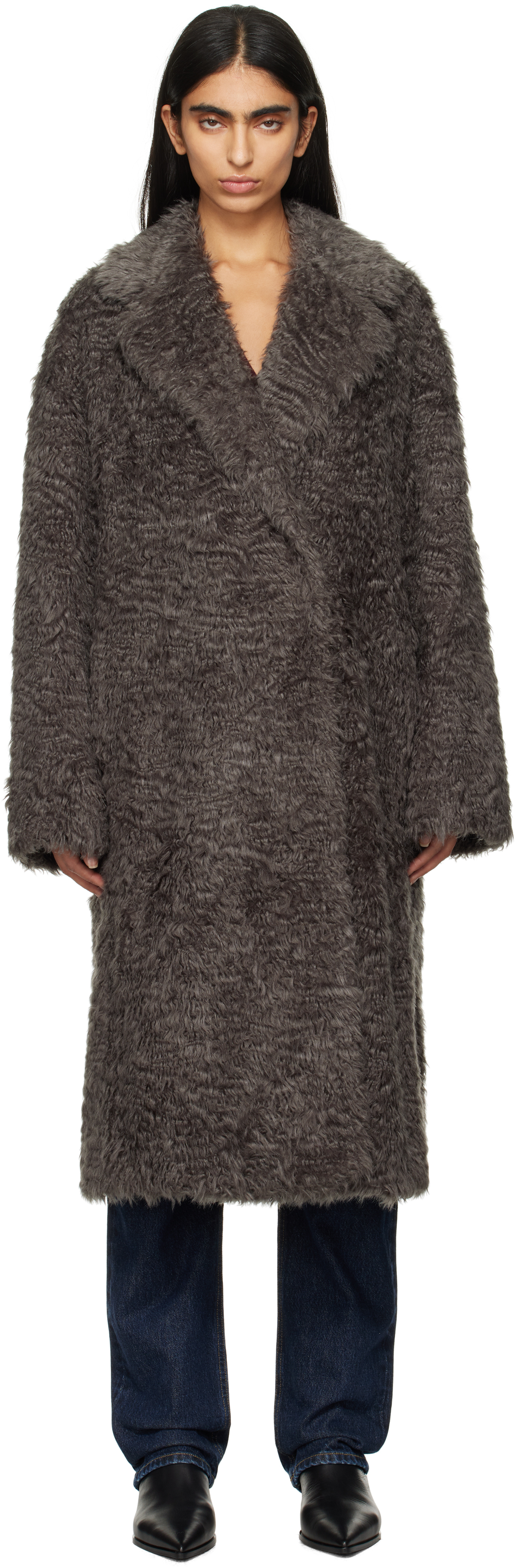 Shop Stand Studio Gray Nicole Faux-fur Coat In 81030 Smoke Grey