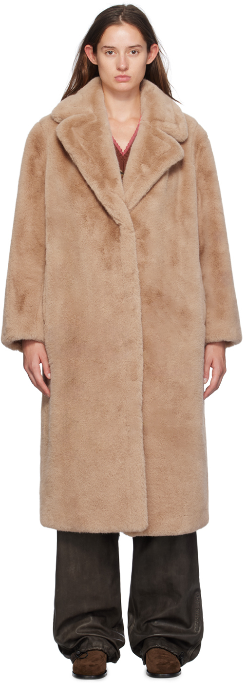 Shop Stand Studio Beige Maria Faux-fur Coat In 10301 Powder Beige