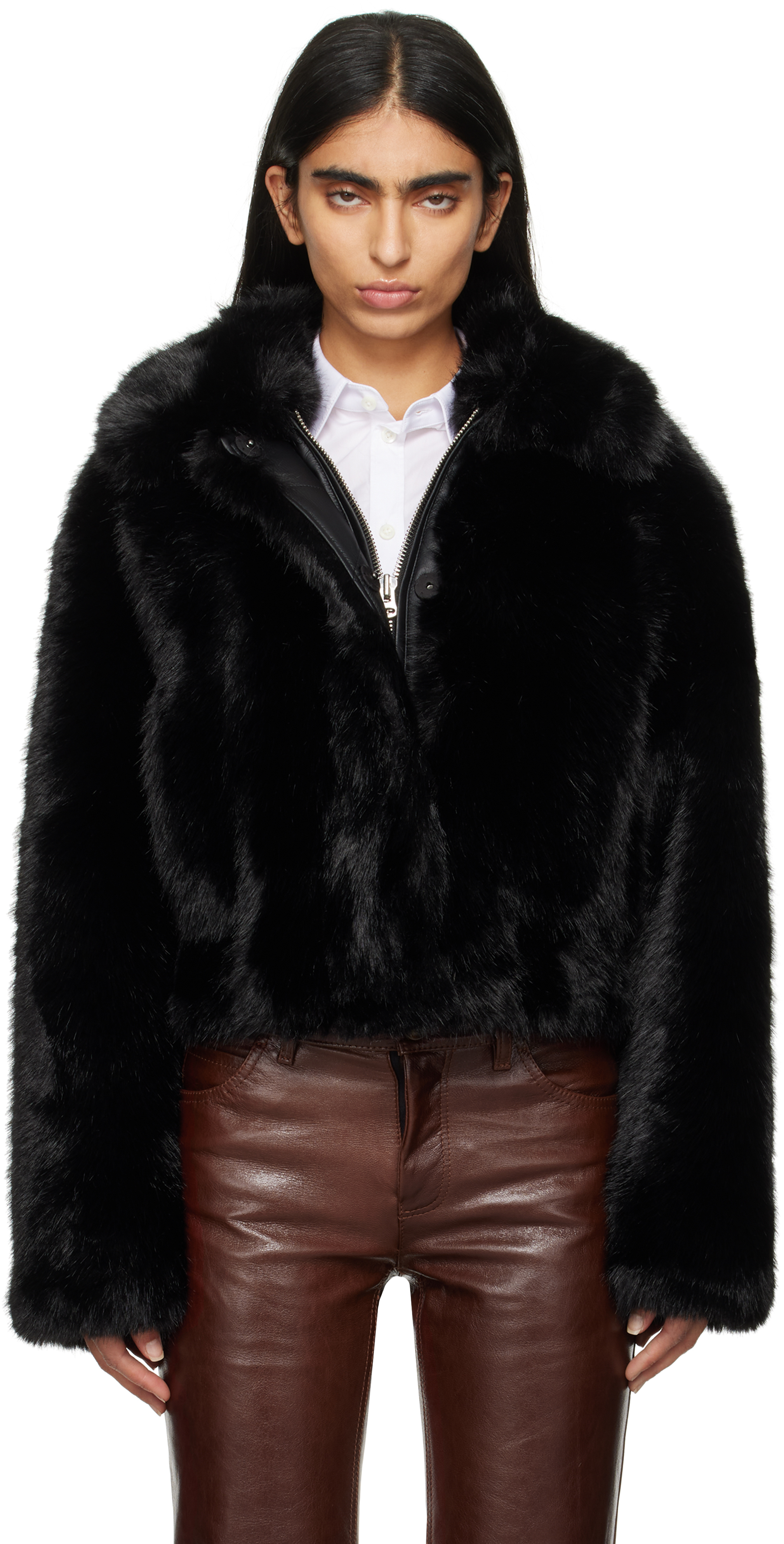 STAND STUDIO BLACK LENA FAUX-FUR JACKET 