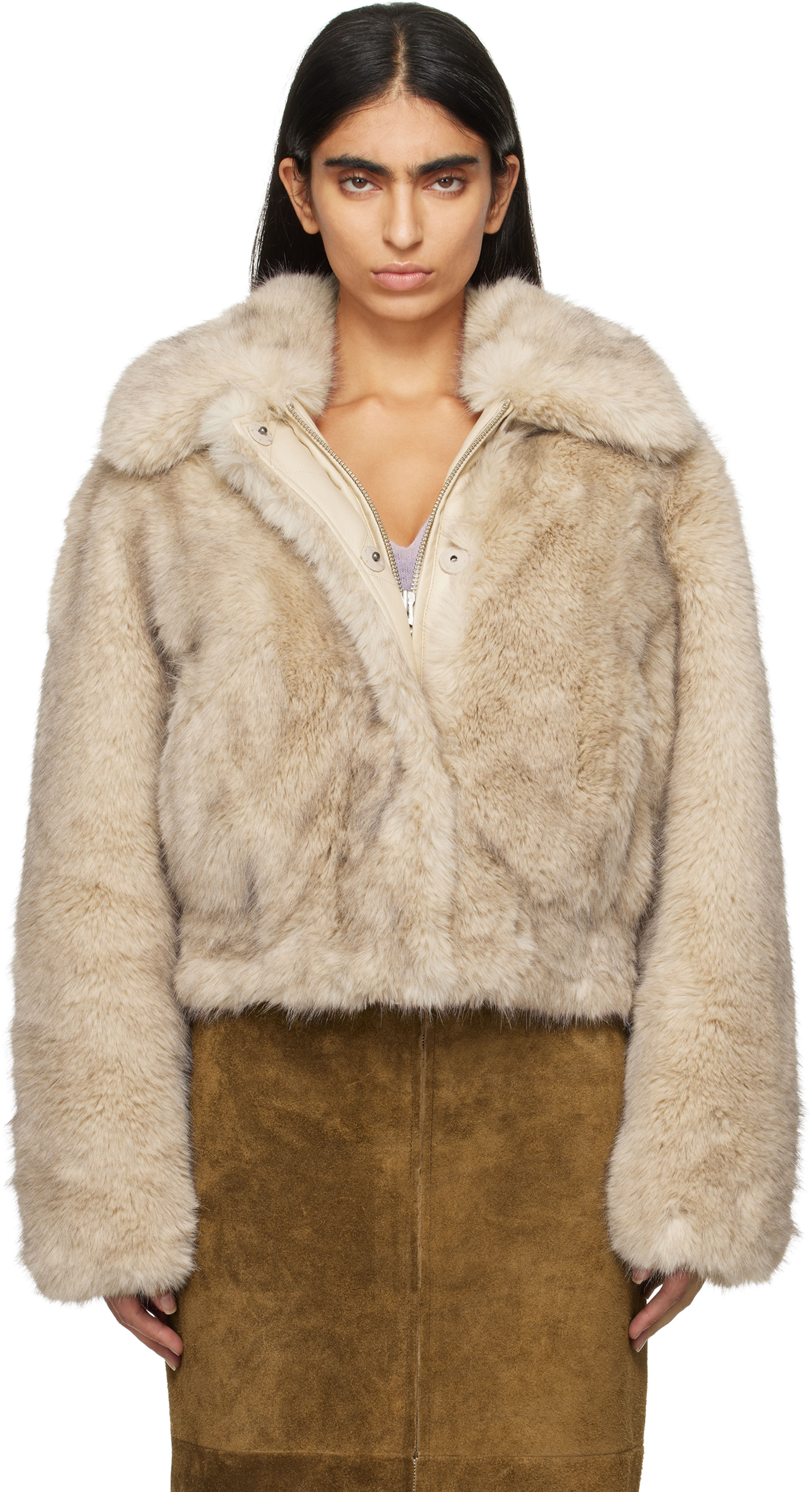 Shop Stand Studio Beige Lena Faux-fur Jacket In 10200 Natural