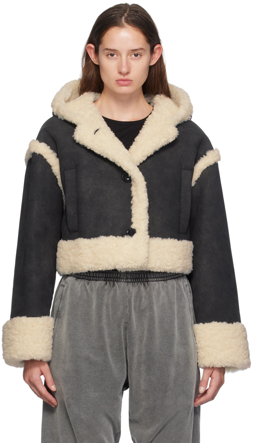 STAND STUDIO BLACK & OFF-WHITE LONDON FAUX-SHEARLING JACKET 