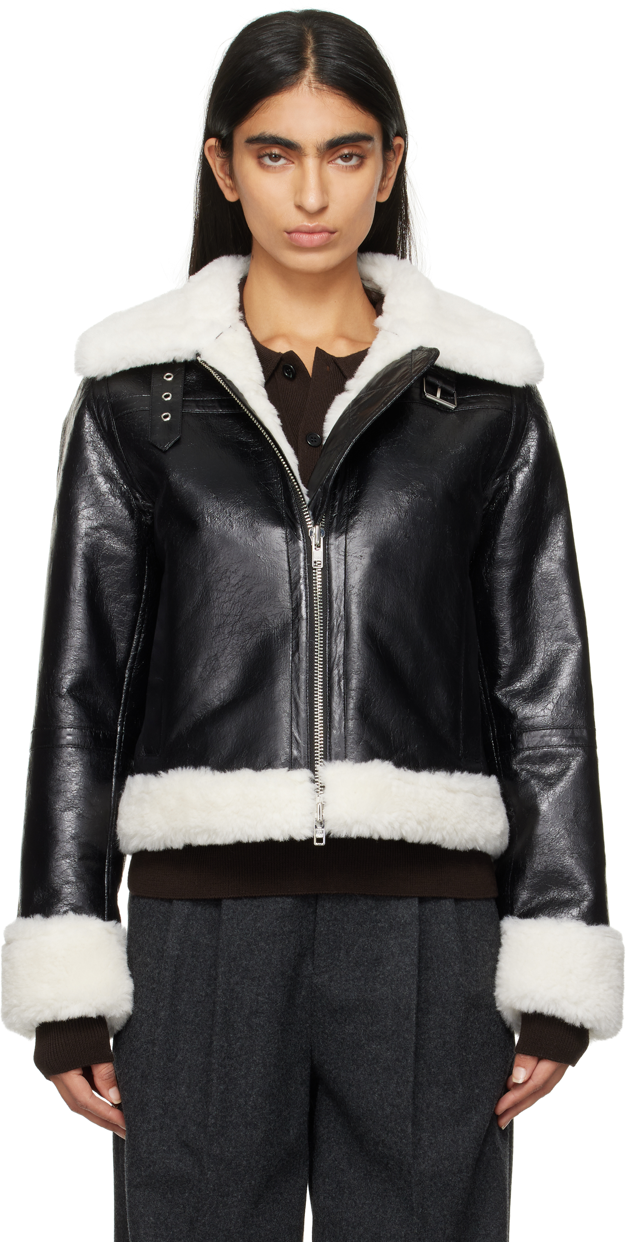 Shop Stand Studio Black & Off-white Lorelle Faux-shearling Jacket In 89100 Black/off Whit