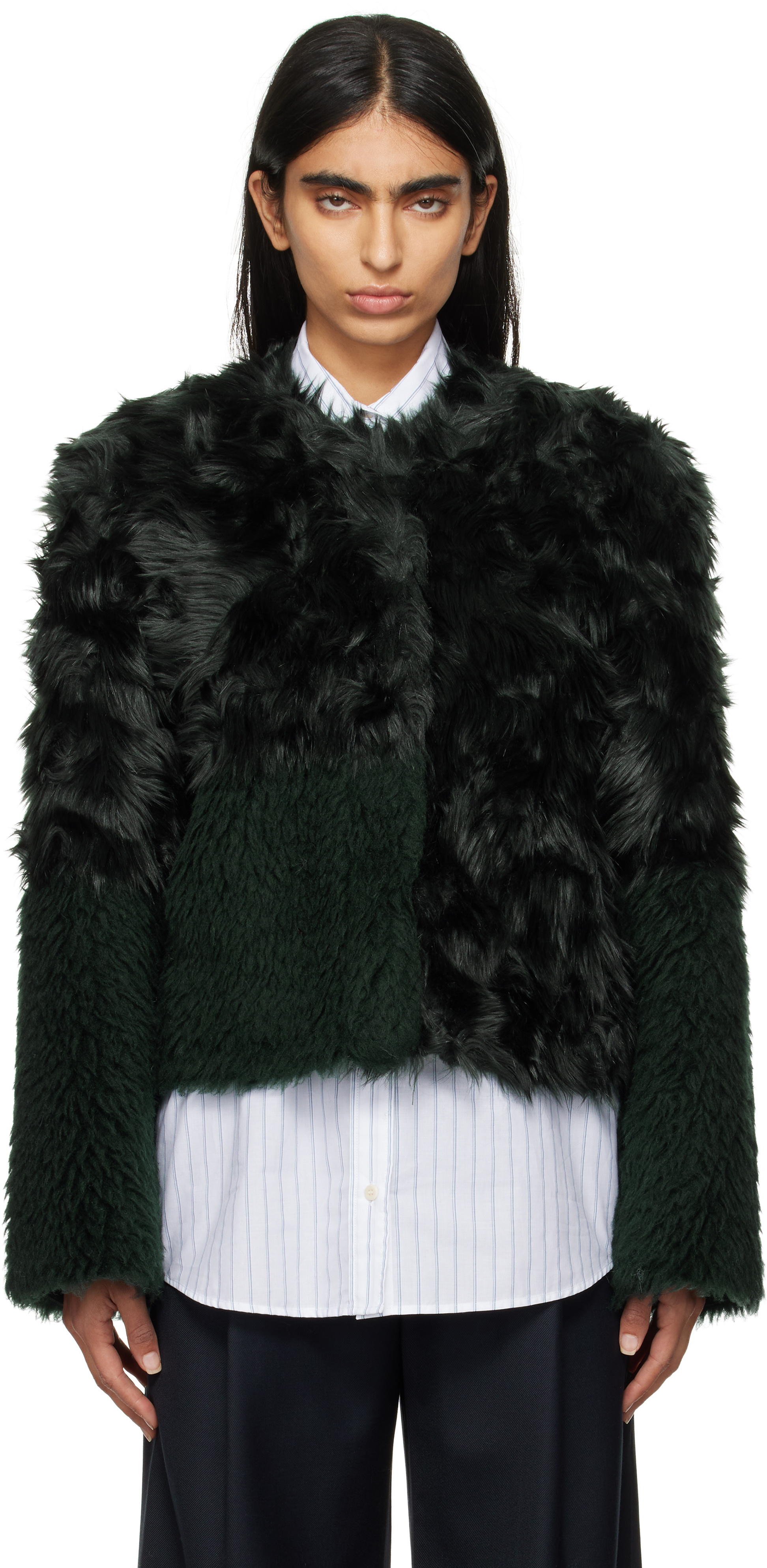 STAND STUDIO GREEN HALLE FAUX-FUR JACKET 