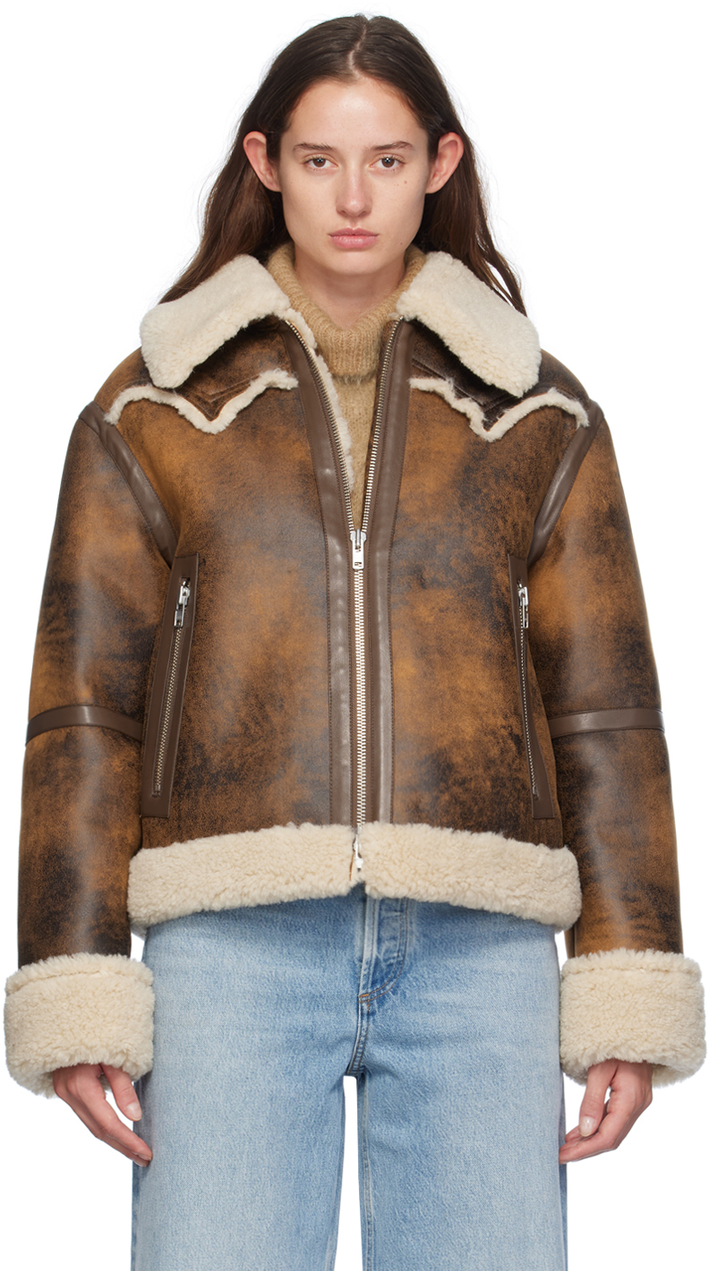 Shop Stand Studio Brown Lessie Faux-leather Jacket In 87130 Brown/natural