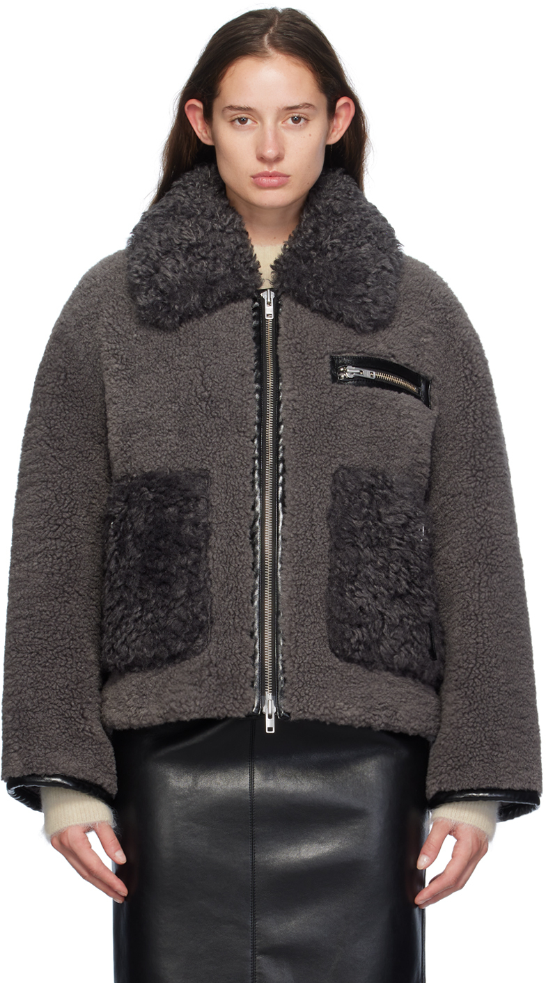 【PORTERNA】Olga fleece shearling jacket Olga Shearling Hooded Short Jacket in Eco Leather with Wool