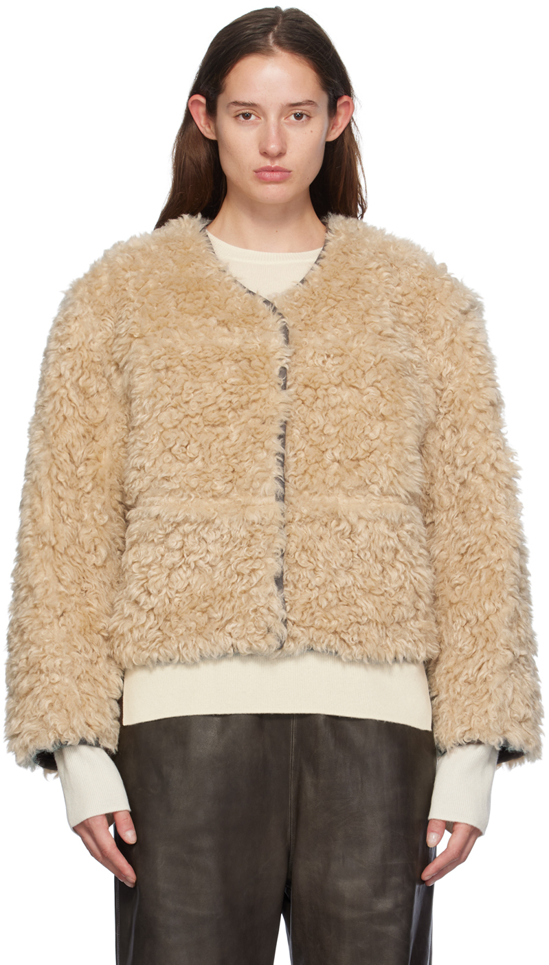 STAND STUDIO BEIGE & GRAY CHARMAINE REVERSIBLE FAUX-SHEARLING JACKET 