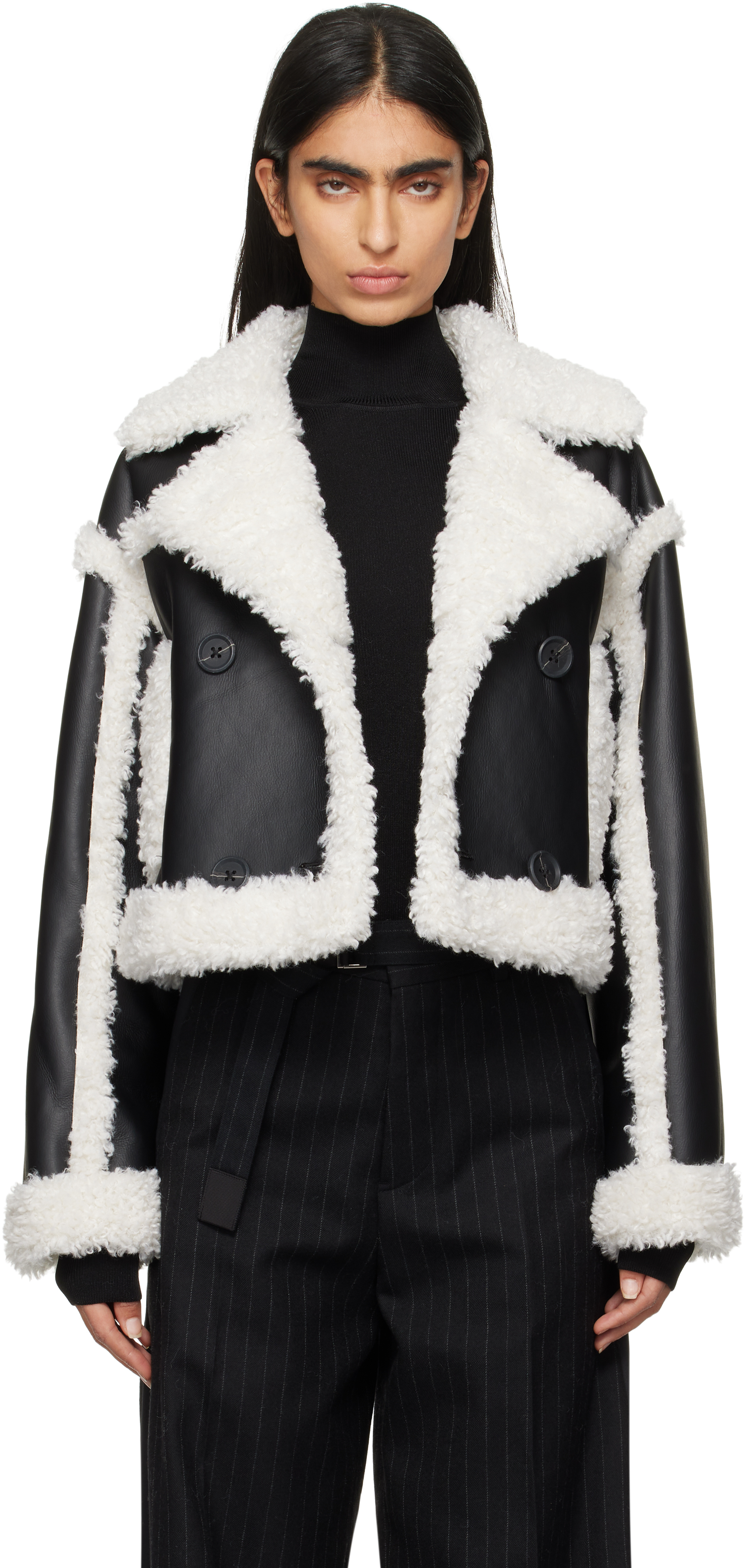 STAND STUDIO BLACK & OFF-WHITE KRISTY FAUX-SHEARLING JACKET 