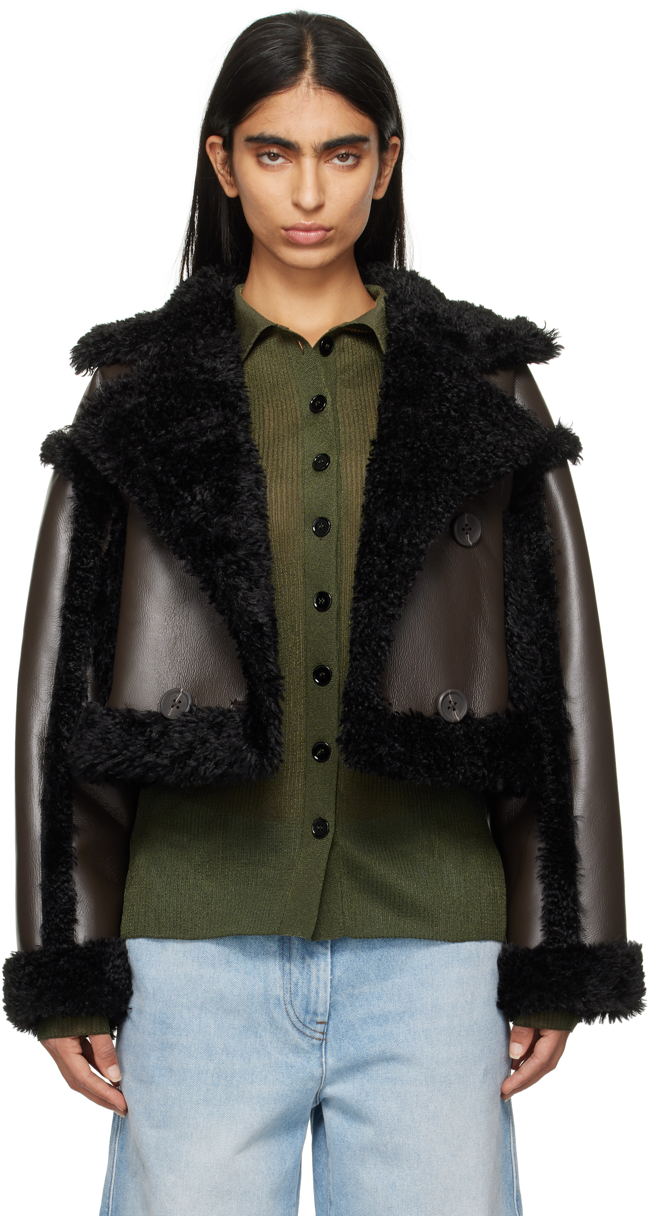 Shop Stand Studio Brown & Black Kristy Faux-shearling Jacket In 87499 Dark Brown/bla