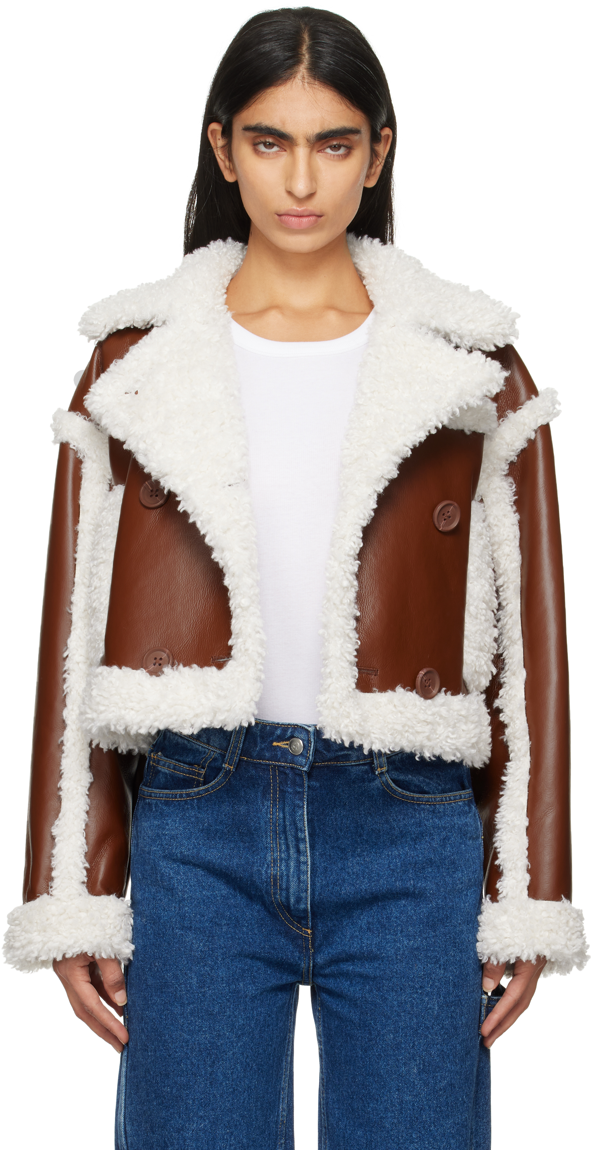 Shop Stand Studio Brown & Off-white Kristy Faux-shearling Jacket In 10140 Tan/off White