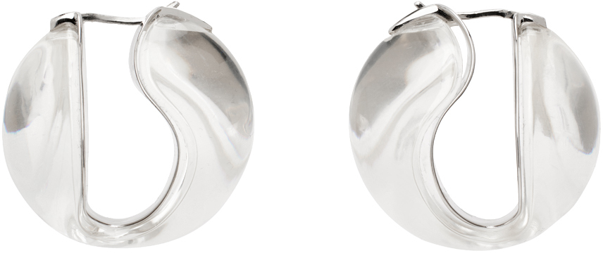 Shop Coperni Transparent & Silver Logo Earrings In Clear Transparent