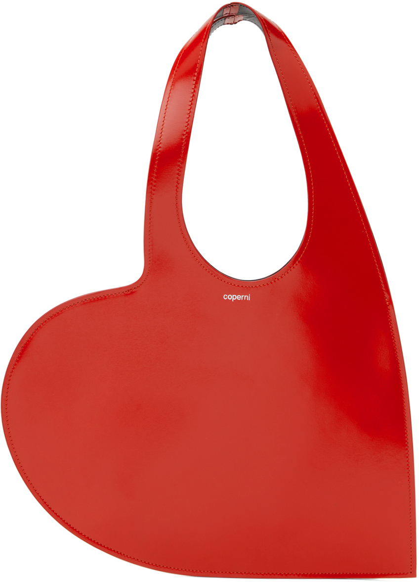 Red Gloss Leather Mini Heart Tote