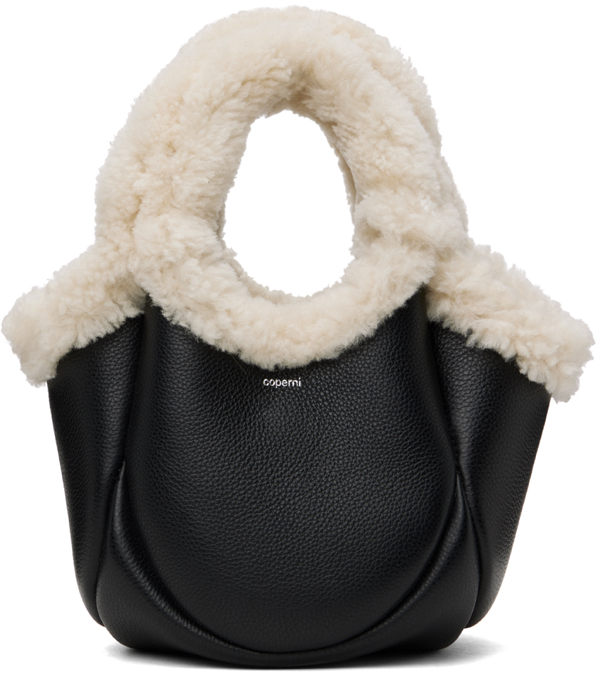 Shop Coperni Black Shearling Mini Bucket Swipe Bag In Black-white