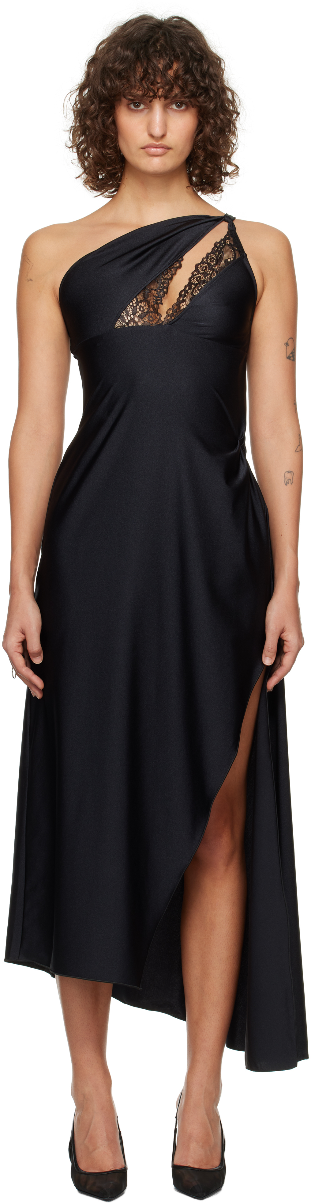 Black Asymmetric Midi Dress