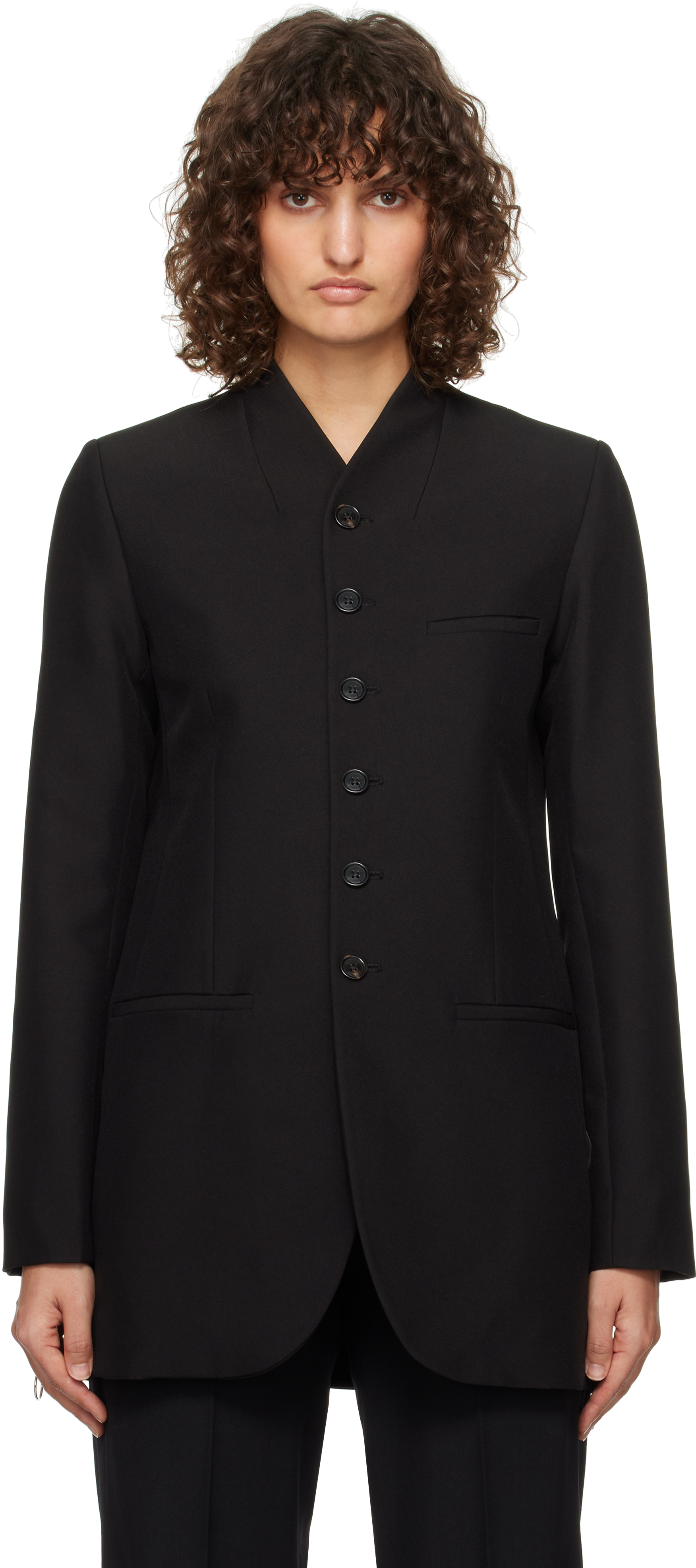 Black Long Trompe-L'Oeuil Tailored Blazer