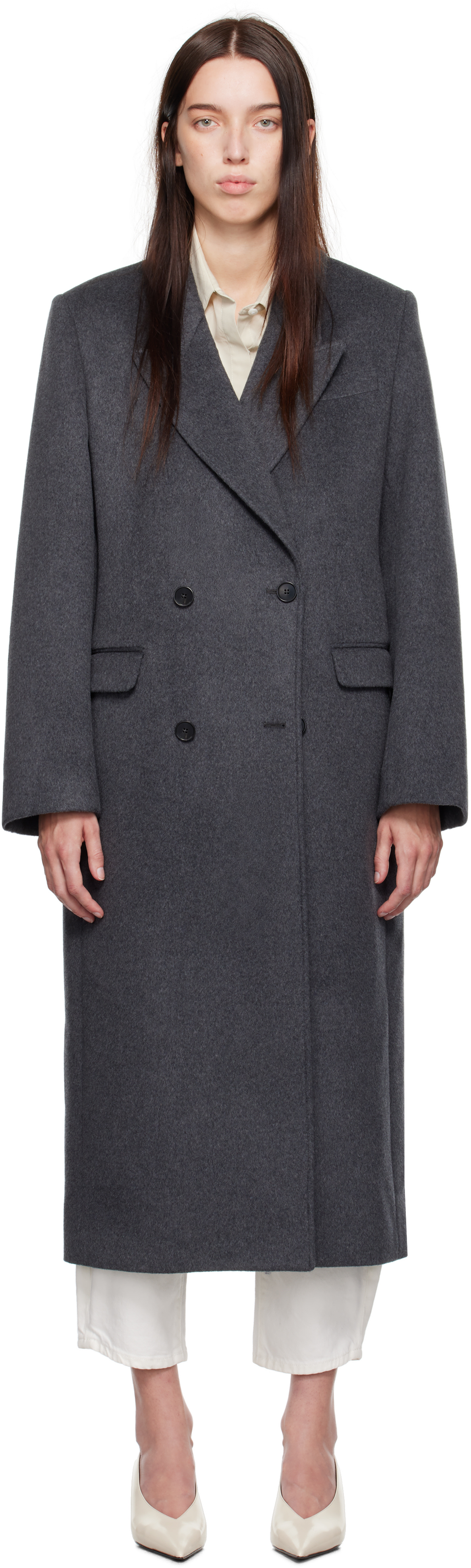 Gray Halo Brushed Wool Double-Breasted Coat