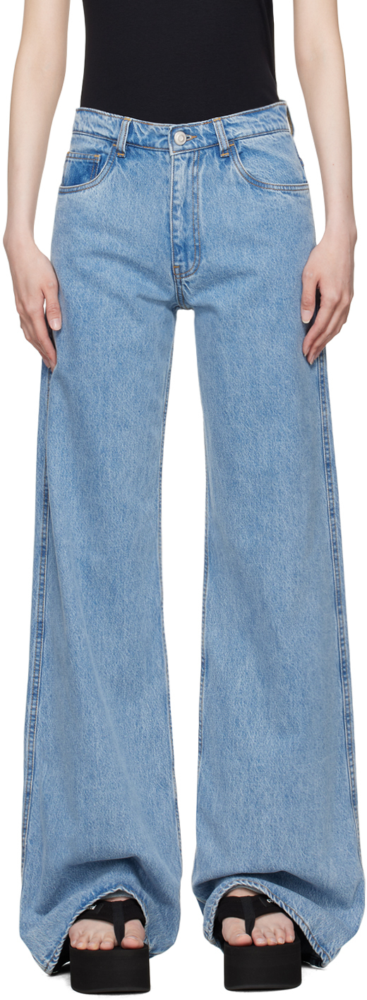 Shop Coperni Blue Wide-leg Jeans In Blue Washed